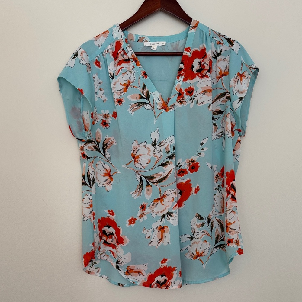 Teal and Orange Floral Blouse
